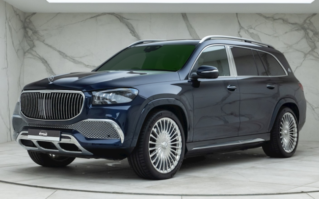 A picture of the 2024 Mercedes-Maybach GLS 600 with a luxurious design on an open road